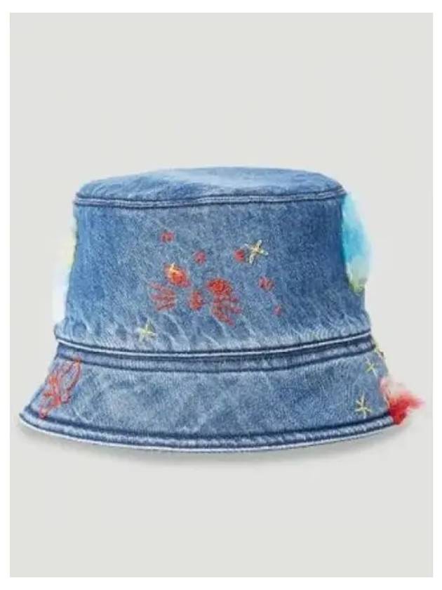 Embroidered Star Denim Bucket Hat Blue - MARNI - BALAAN 2