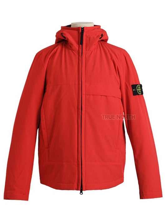 Men's Soft Shell Logo Patch Hooded Jacket Red - STONE ISLAND - BALAAN.