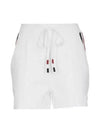 Stretch Viscose Intarsia Side Stripe Pintuck Shorts White - THOM BROWNE - BALAAN 2