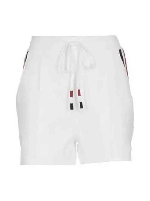 Stretch Side Stripe Pintuck Shorts White - THOM BROWNE - BALAAN 2