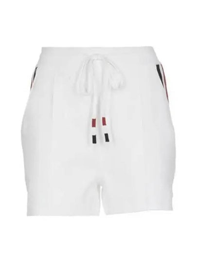 Stretch Viscose Intarsia Side Stripe Pintuck Shorts White - THOM BROWNE - BALAAN 2