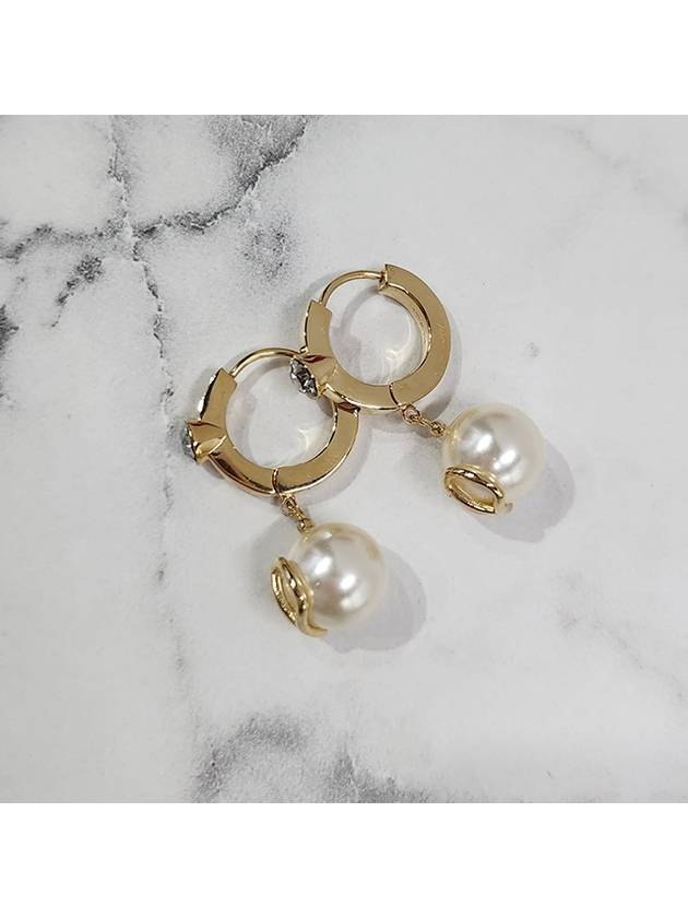 V Logo Pearl Drop Earrings Gold - VALENTINO - BALAAN 4