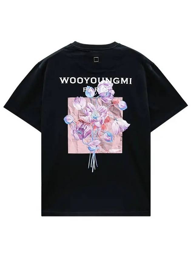 3D Flower Back Logo Round Short Sleeve T-Shirt Black - WOOYOUNGMI - BALAAN 3