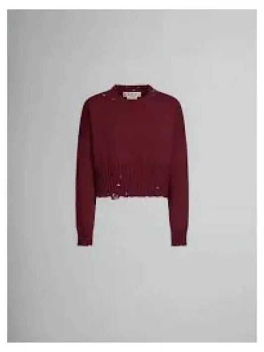 Embroided Logo Distressed Knit Top Red - MARNI - BALAAN 2