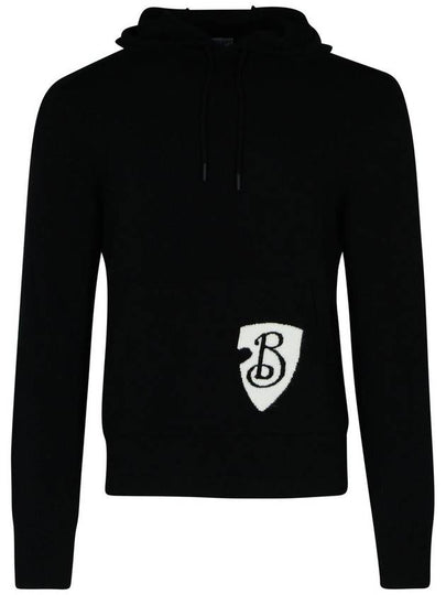 B Shield Wool Blend Hoodie Black - BURBERRY - BALAAN 2