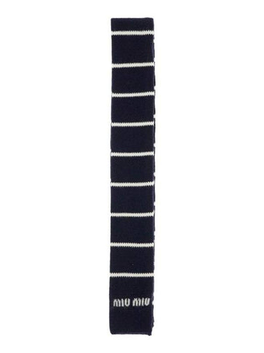 Logo Stripe Wool Muffler Navy - MIU MIU - BALAAN 1