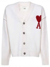 Heart Logo V Neck Wool Cardigan Off White - AMI - BALAAN 2