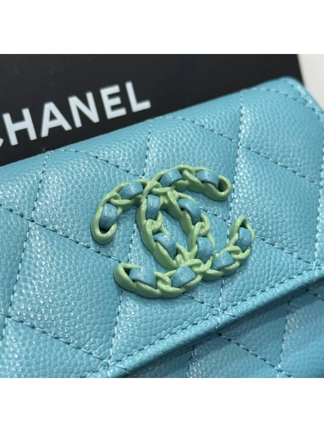 Wallet New Logo Cavier Skin Sky Blue CC - CHANEL - BALAAN 4