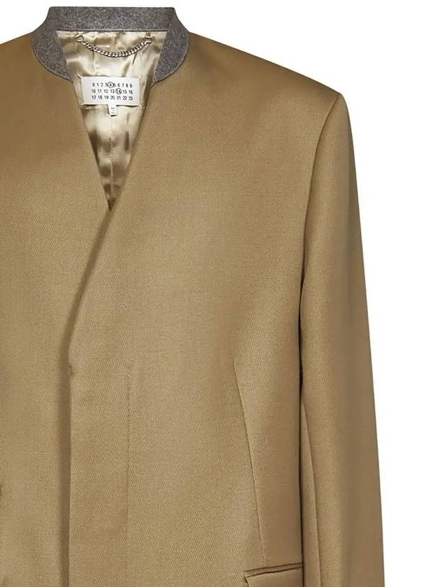 Stitched Collarless Wool Single Coat Beige - MAISON MARGIELA - BALAAN 5