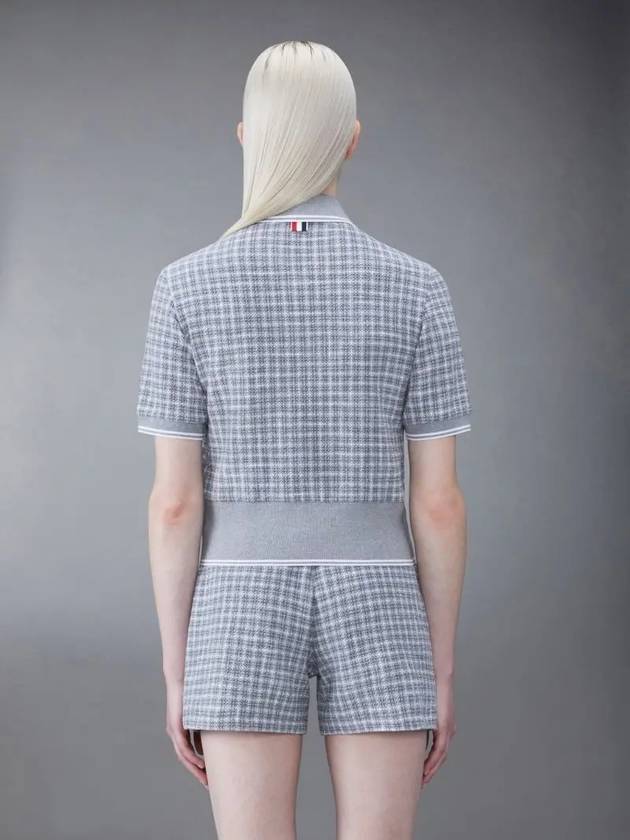 Checked Tweed Shrunken Short Sleeve Polo Grey - THOM BROWNE - BALAAN 4