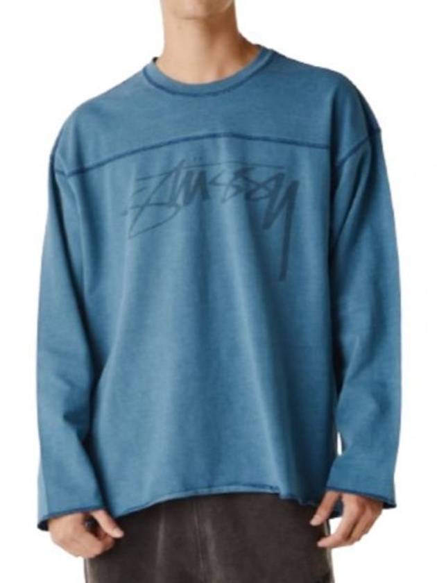 Football Crew Pigmented Dyed Long Sleeve T-Shirt Blue - STUSSY - BALAAN 2