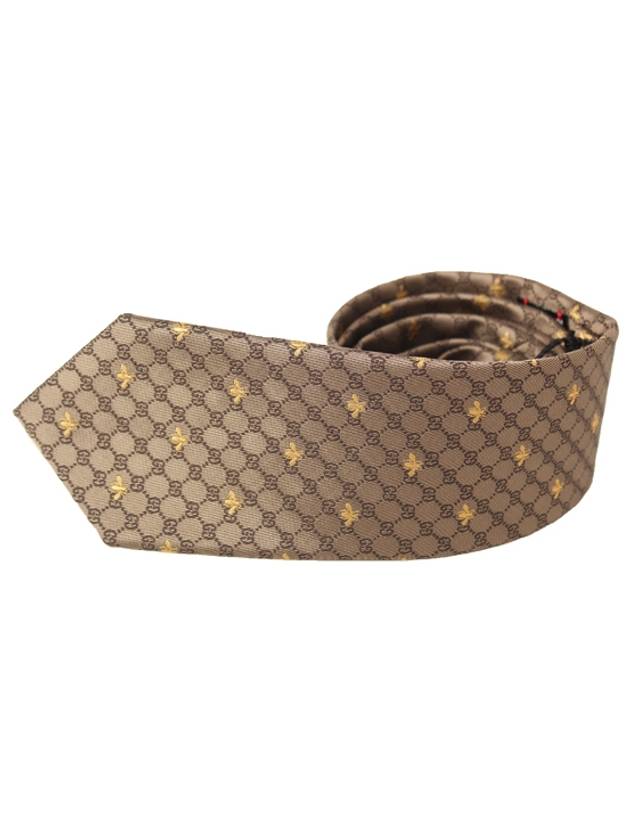 Interlocking GG Pattern Bee Print Tie Beigle - GUCCI - BALAAN 3