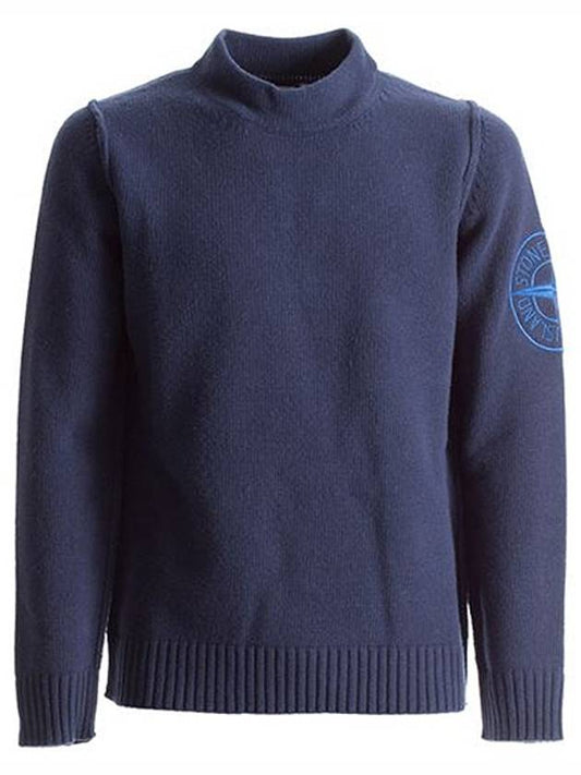 Men's Big Embroidered Logo Mock Neck Knit Top Navy - STONE ISLAND - BALAAN 2