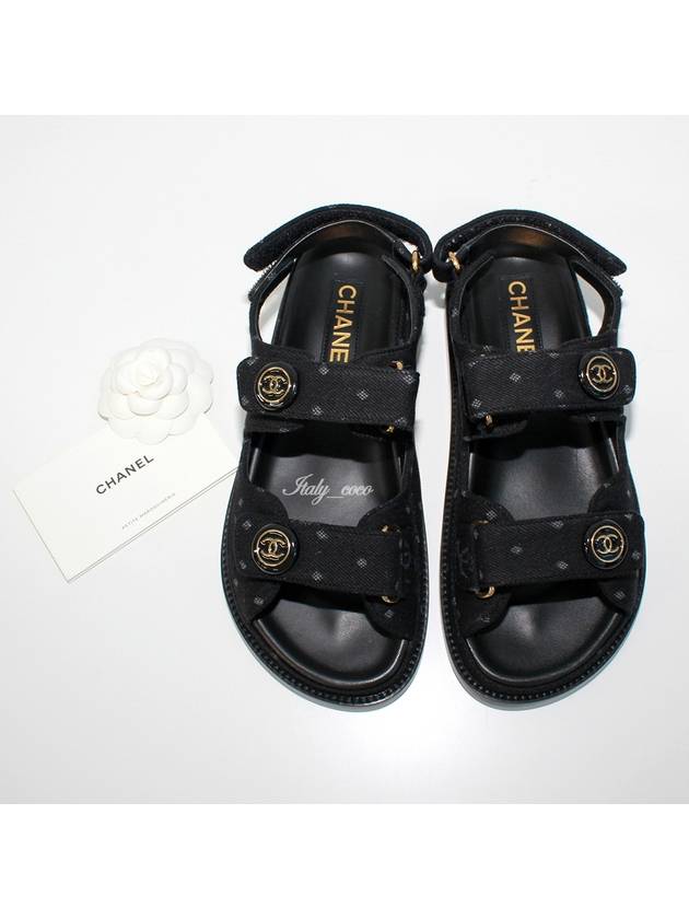 Printed Denim VelcroSandals Black - CHANEL - BALAAN 3