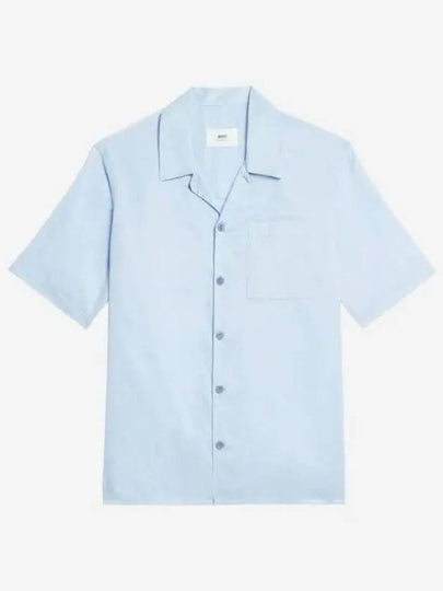 Camp Collar Pocket Cotton Short Sleeve Shirt Sky Blue - AMI - BALAAN 2