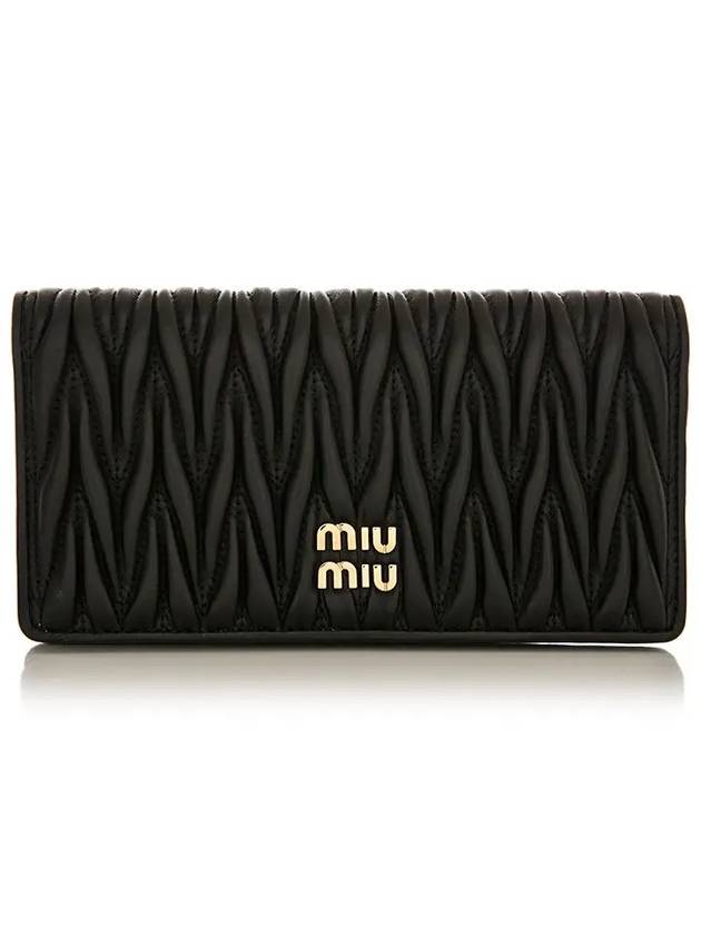 Matelasse Logo Leather Long Wallet Black - MIU MIU - BALAAN 3