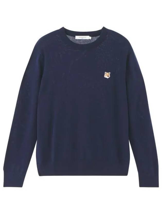 Fox Head Patch Regular Round Neck Pullover Knit Top Navy - MAISON KITSUNE - BALAAN 2