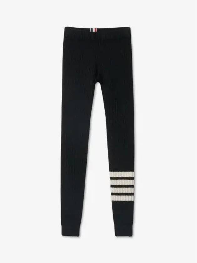 Women's Wool Cashmere Rib 4 Bar Leggings Black - THOM BROWNE - BALAAN 2