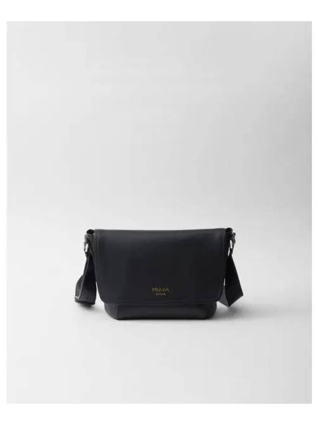 Logo Medium Leather Cross Bag Black - PRADA - BALAAN 2