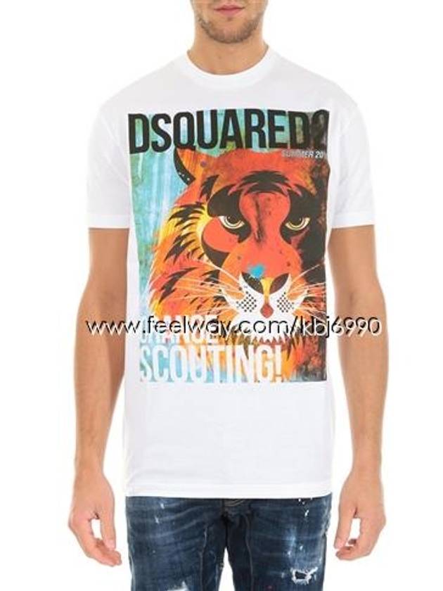 Tiger Print Cotton Short Sleeve T-Shirt White - DSQUARED2 - BALAAN 9