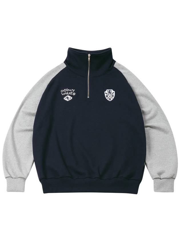 Half zip-up raglan embroidery sweatshirtnavy - MOO - BALAAN 2