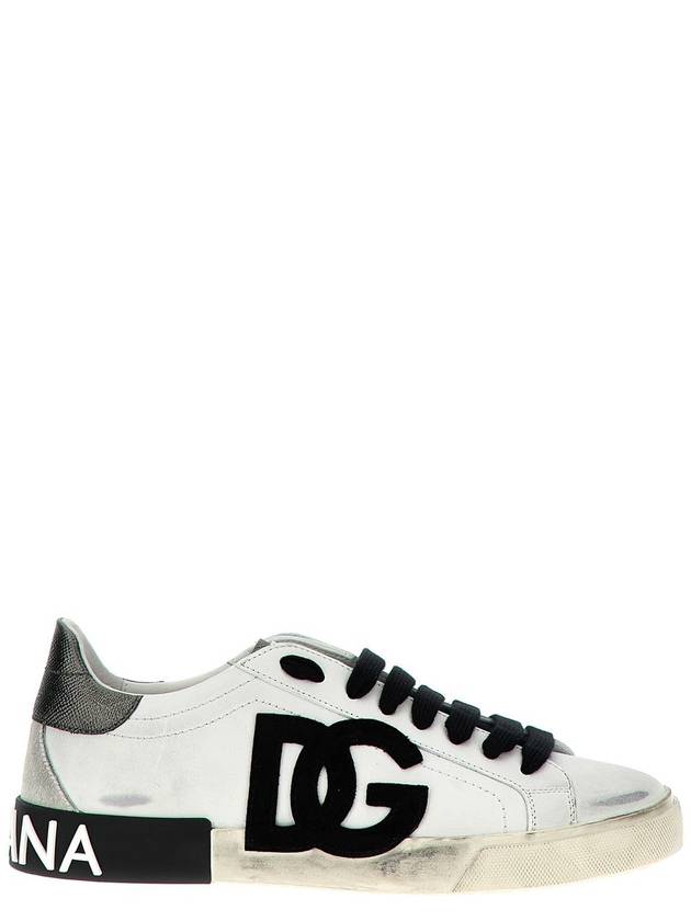 Dolce & Gabbana Portofino DC Logo Black Lace Up Low Top Sneakers White - DOLCE&GABBANA - BALAAN 2