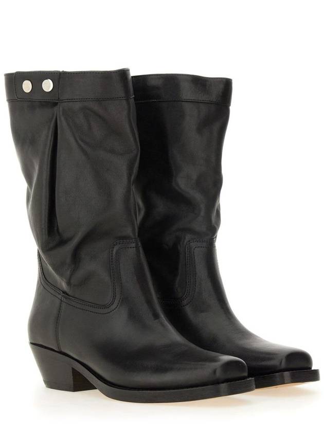 Ademe Biker Leather Mid Boots Black - ISABEL MARANT - BALAAN 3