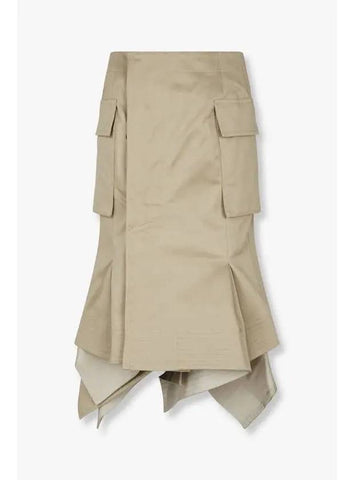 Women s Handkerchief Hem Gabardine Skirt Beige - SACAI - BALAAN 1