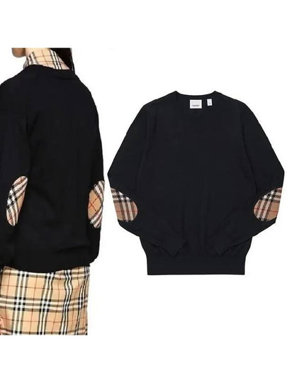 WoMen's BEMPTON Check Patch Merino Wool Knit Top Black - BURBERRY - BALAAN 2