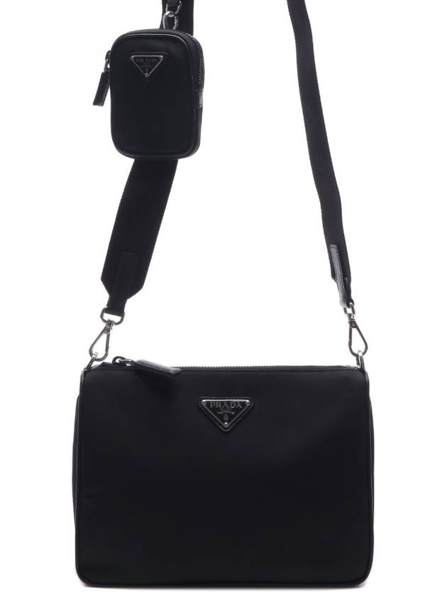 Triangle Logo Re-Nylon Saffiano Leather Shoulder Bag Black - PRADA - BALAAN 3