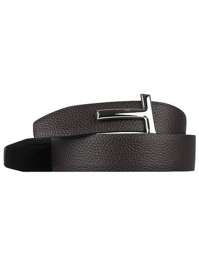 Silver Hardware T Logo Reversible Leather Belt Brown - TOM FORD - BALAAN 2