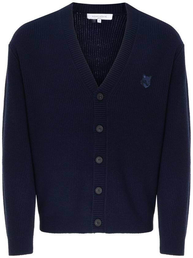 Bold Fox Head Patch Comfort Ribbed Cardigan Navy - MAISON KITSUNE - BALAAN 2