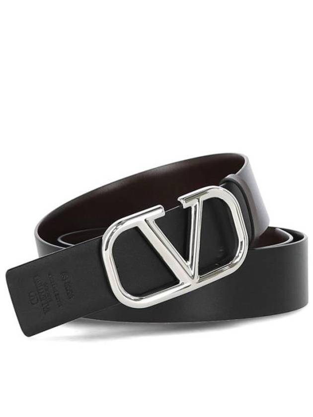 V Logo Signature Buckle Leather Belt Brown - VALENTINO - BALAAN 3