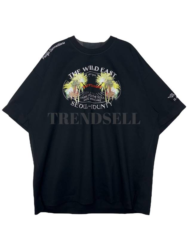 Palm Tree Graphic Short Sleeve T-Shirt Black - WOOYOUNGMI - BALAAN 2