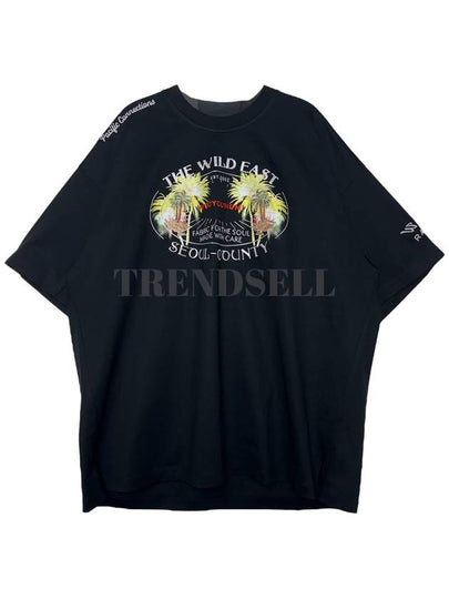 Palm Tree Graphic Short Sleeve T-Shirt Black - WOOYOUNGMI - BALAAN 2