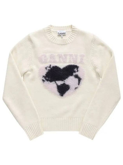 Heart Intarsia Knit Top Egret - GANNI - BALAAN 2