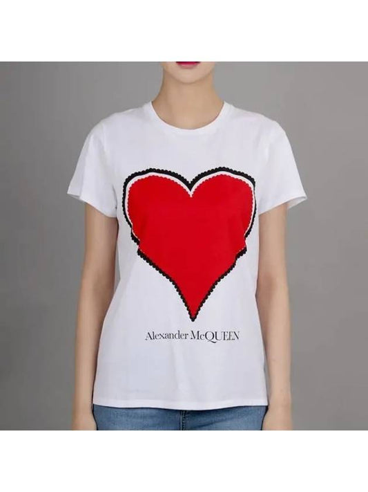 Women s Big Heart Logo Short Sleeve T Shirt White - ALEXANDER MCQUEEN - BALAAN 2