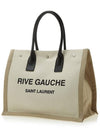 Rive Gauche Logo Linen Small Tote Bag Black Natural - SAINT LAURENT - BALAAN 3