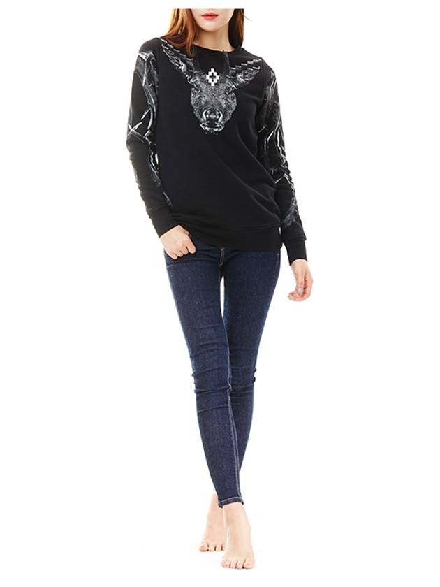 Crew Neck Cotton Sweatshirt Black - MARCELO BURLON - BALAAN 3