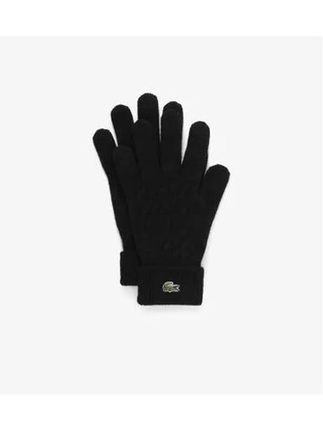 Men s Wool Cable Knit Gloves Black - LACOSTE - BALAAN 1