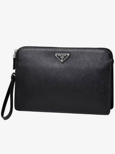 Triangle Logo Saffiano Leather Clutch Bag Black - PRADA - BALAAN 2