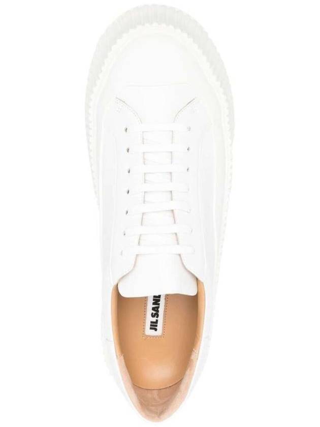 Logo Round Toe Calfskin Leather Low Top Sneakers Porcelain - JIL SANDER - BALAAN 5