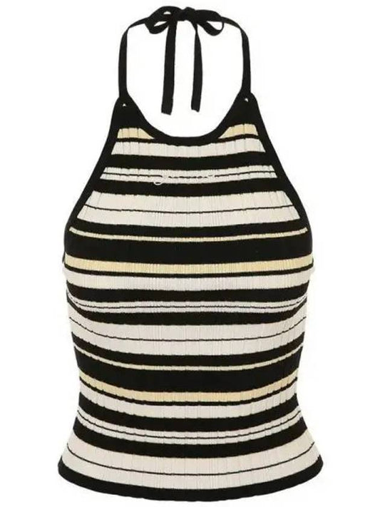 Future Halterneck Viscose Rib Sleeveless Black White - GANNI - BALAAN 2