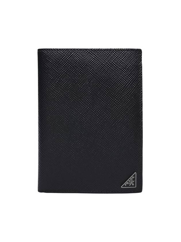 2MV412 Black Saffiano Silver Triangular Logo Passport Wallet - PRADA - BALAAN 1