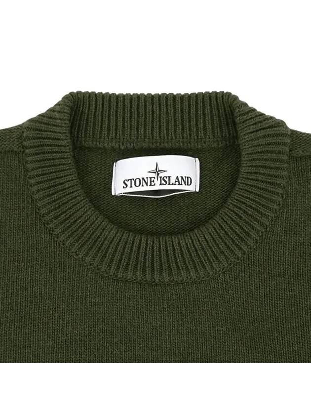 Logo Patch Crew Neck Wool Knit Top Khaiki - STONE ISLAND - BALAAN 4