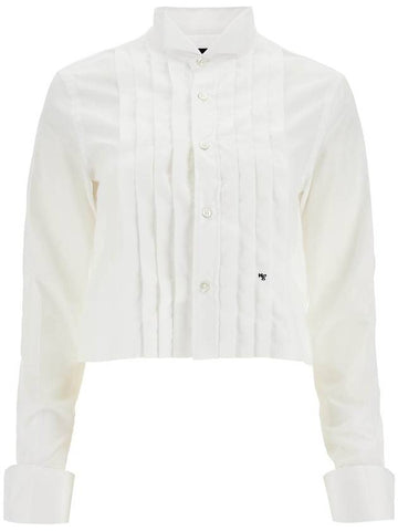 white cropped tuxedo shirt with wide neckline - HOMMEGIRLS - BALAAN 1