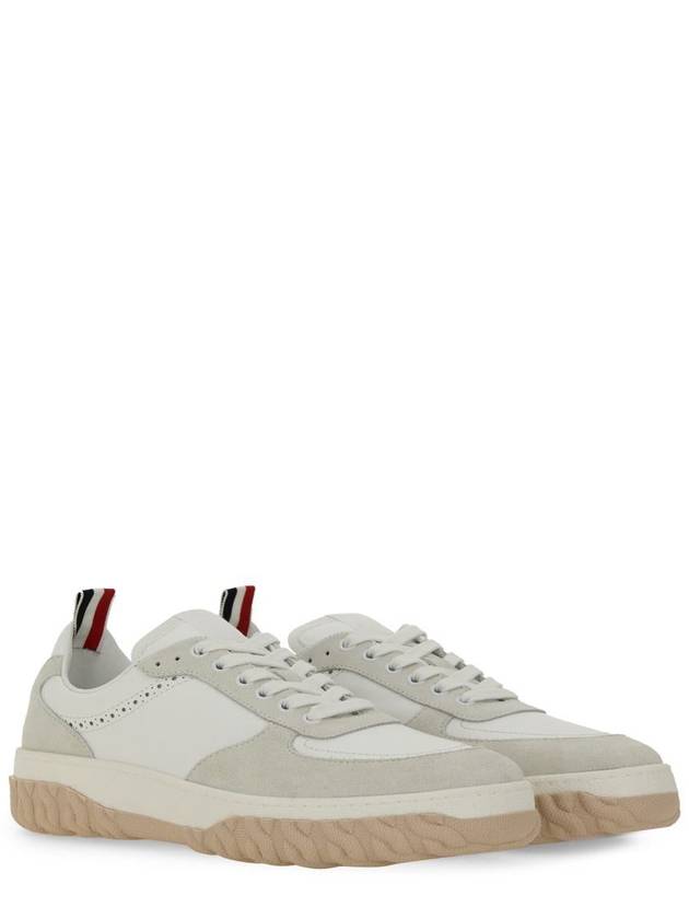 Letterman Panel Lace-Up Low-Top Sneakers White - THOM BROWNE - BALAAN 3