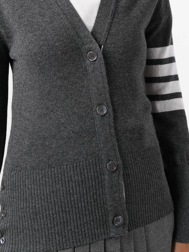 4-Bar V-Neck Cashmere Cardigan Dark Grey - THOM BROWNE - BALAAN 4