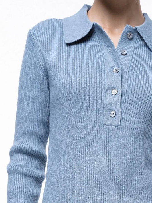 Four Woman Women s Soft Slim Button Collar Knit Sky W243TP08SK - CHANCE'S NOI - BALAAN 2