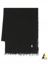 Pony Embroidery Fringed Scarf Black - POLO RALPH LAUREN - BALAAN 2